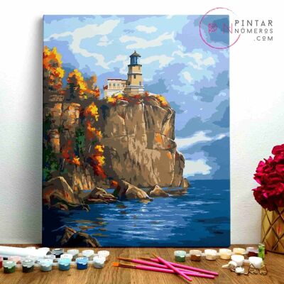 PEINTURE PAR NUMÉROS ® - Le phare sur la falaise - (Peinture par Numéros Encadrée 40x50cm)