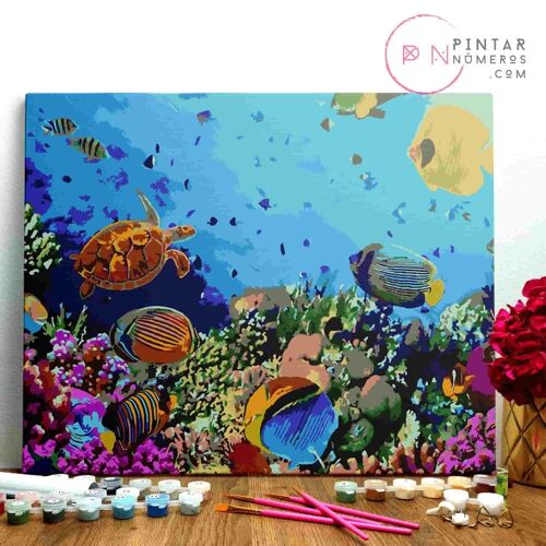 PINTURA POR NÚMEROS ® - El fondo del mar - (Paint by Numbers Framed 40x50cm)