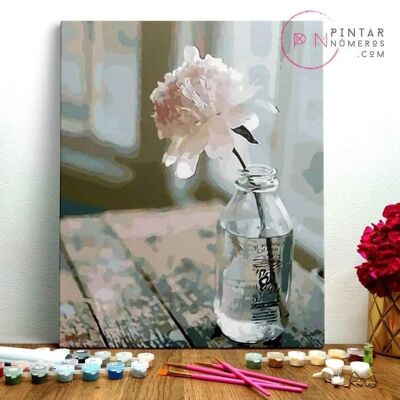 PAINTING BY NUMBERS ® - Blume und Glas - (Malen nach Zahlen gerahmt 40x50cm)
