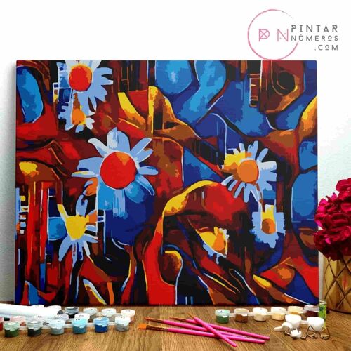 PINTURA POR NÚMEROS ® - Flores abstractas - (Paint by Numbers Framed 40x50cm)