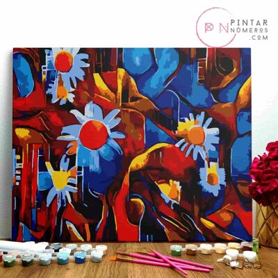 PAINTING BY NUMBERS ® - Abstrakte Blumen - (Malen nach Zahlen gerahmt 40x50cm)