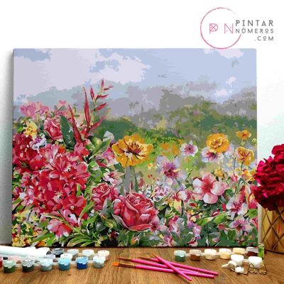 PINTURA POR NÚMEROS ® - Flores en primavera - (Paint by Numbers Framed 40x50cm)