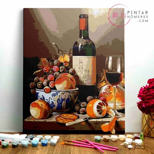 PINTURA POR NÚMEROS ® - Fruta y Vino - (Paint by Numbers Framed 40x50cm)