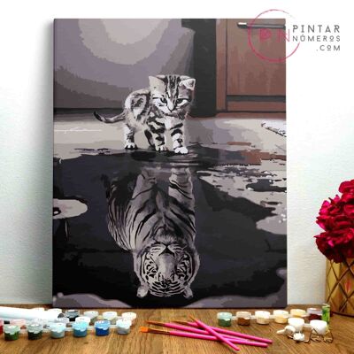 PEINTURE PAR NUMÉROS ® - Chat reflexion tigre - (Peinture par Numéros Encadrée 40x50cm)