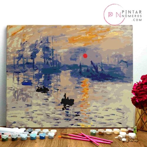 PINTURA POR NÚMEROS ® - Impresion Sol Naciente de Monet - (Paint by Numbers Framed 40x50cm)