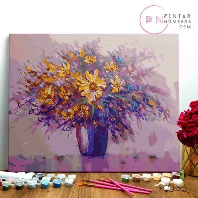 PINTURA POR NÚMEROS ® - Jarrón de flores violeta - (Paint by Numbers Framed 40x50cm)