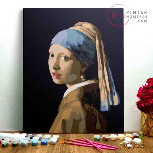 PINTURA POR NÚMEROS ® - Joven de la perla de Johanes Vermeer - (Paint by Numbers Framed 40x50cm)