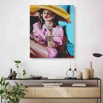 PEINTURE PAR NUMÉROS ® - La jeune femme au chapeau jaune - (Peinture par Numéros Encadrée 40x50cm) 2