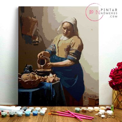 MALEN NACH ZAHLEN ® - Die Milchmagd von Johannes Vermeer - (Malen nach Zahlen gerahmt 40x50cm)