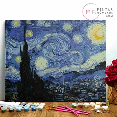 PINTURA POR NÚMEROS ® - La Noche Estrellada de Van Gogh - (Paint by Numbers Framed 40x50cm)