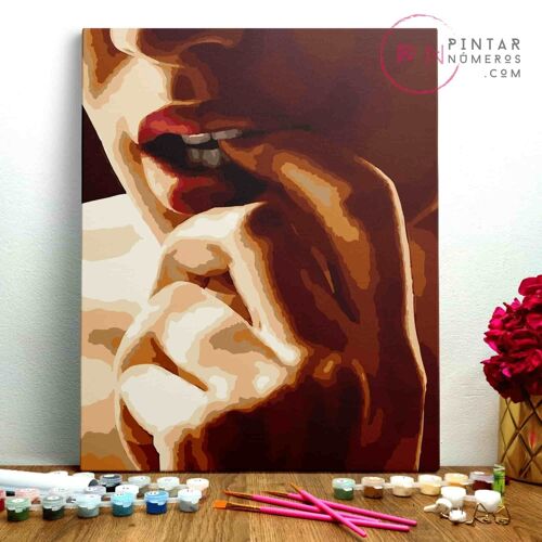 PINTURA POR NÚMEROS ® - La seducción de los labios - (Paint by Numbers Framed 40x50cm)
