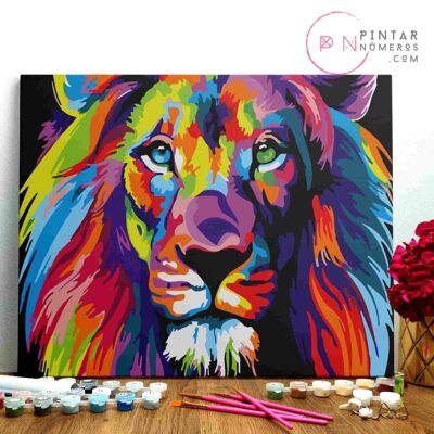 PEINTURE PAR NUMÉROS ® - Lion Abstrait - (Peinture par Numéros Encadrée 40x50cm)