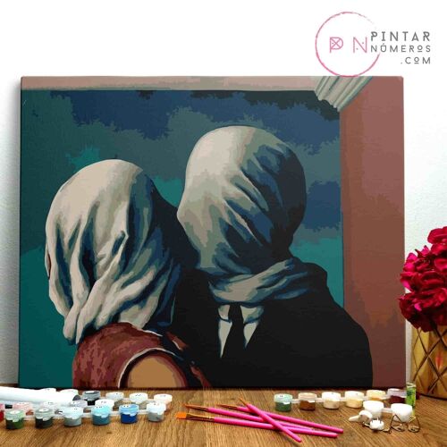 PINTURA POR NÚMEROS ® - Los amantes de Renee Magritte - (Paint by Numbers Framed 40x50cm)