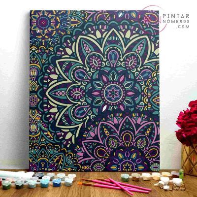 PEINTURE PAR NUMÉROS ® - Mandala violet-vert - (Peinture par Numéros Encadrée 40x50cm)