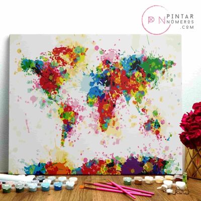 PAINTING BY NUMBERS ® - Bunte Weltkarte - (Malen nach Zahlen gerahmt 40x50cm)