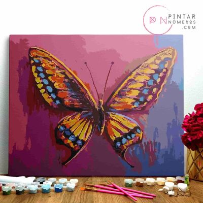 PINTURA POR NÚMEROS ® - Mariposa sobre fondo violeta - (Paint by Numbers Framed 40x50cm)