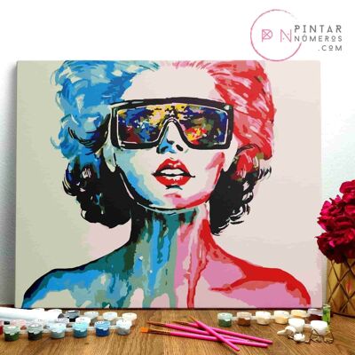 PINTURA POR NÚMEROS ® - Mujer bicolor - (Paint by Numbers Framed 40x50cm)