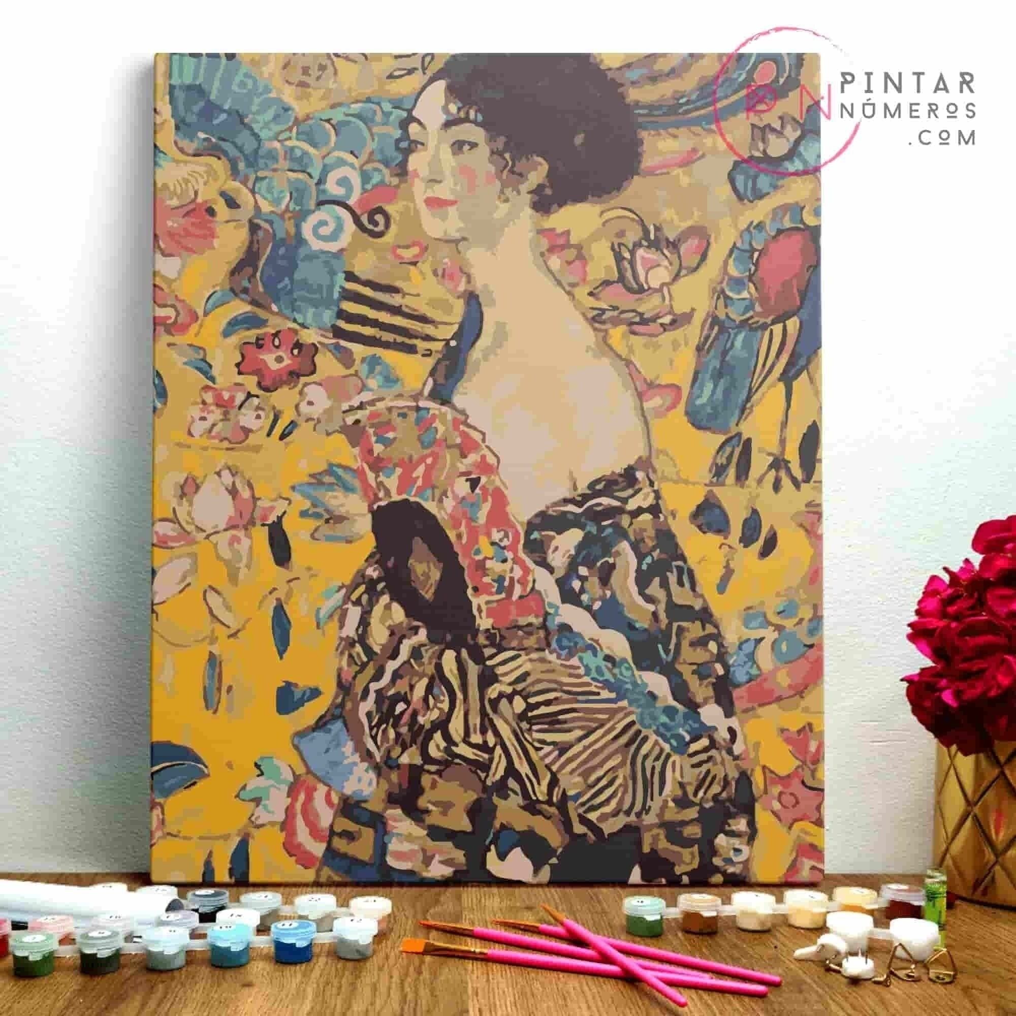 PAINTING BY NUMBERS ® - Frau mit Fächer von Gustav Klimt - (Malen nach Zahlen gerahmt 40x50cm)