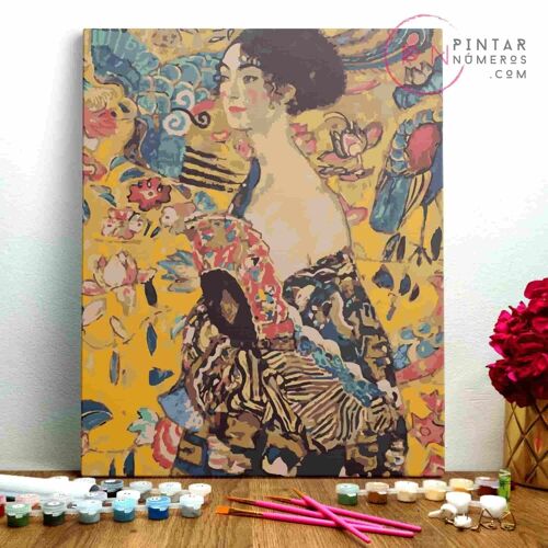 PINTURA POR NÚMEROS ® - Mujer con abanico de Gustav klimt - (Paint by Numbers Framed 40x50cm)
