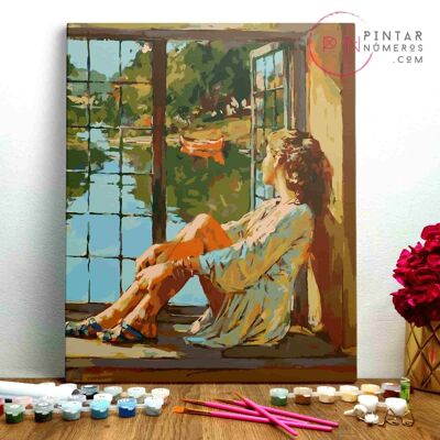 PINTURA POR NÚMEROS ® - Mujer en la Ventana de Paul Hadley - (Paint by Numbers Framed 40x50cm)