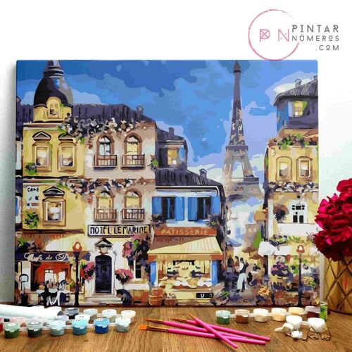 PINTURA POR NÚMEROS ® - Noche en París - (Paint by Numbers Framed 40x50cm)