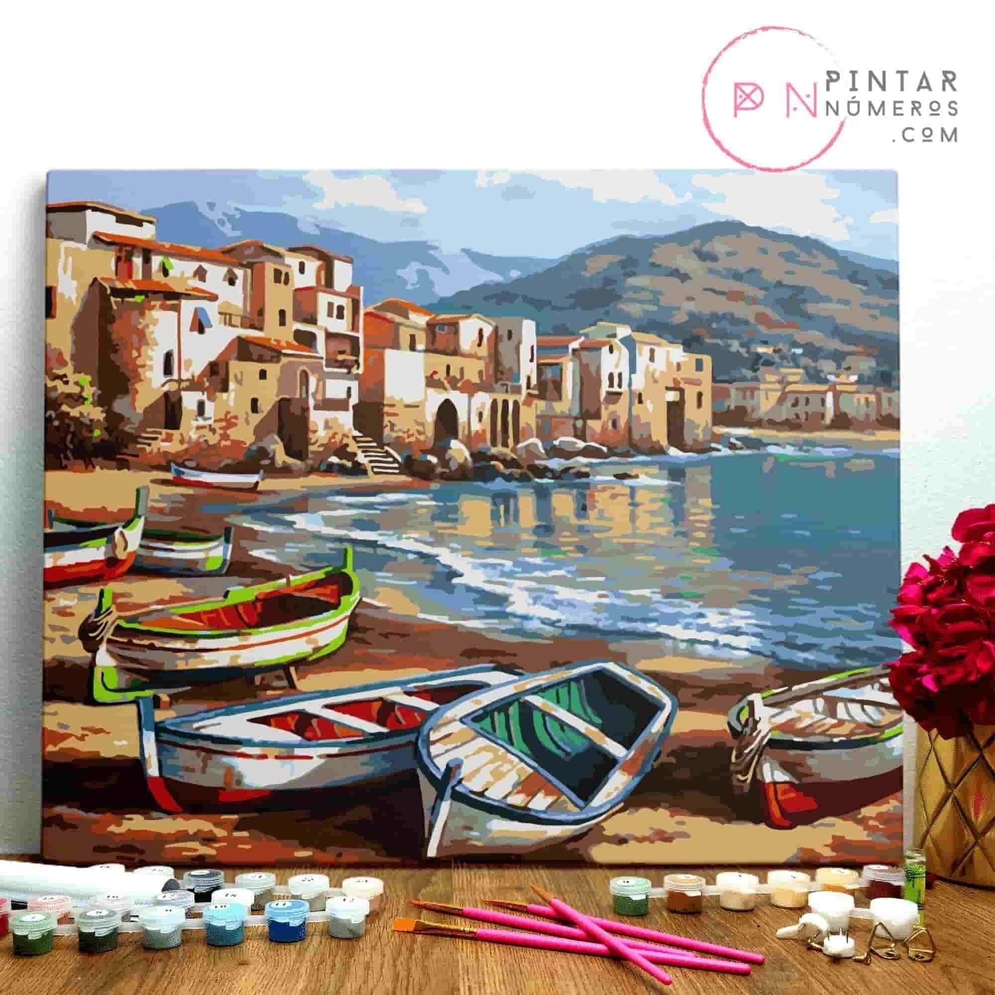 PAINTING BY NUMBERS ® - Landschaft mit Fluss - (Malen nach Zahlen gerahmt 40x50cm)