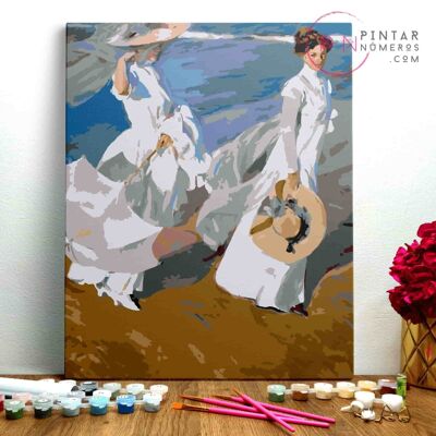 PEINTURE PAR NUMÉROS ® - Promenade le long de la mer par Joaquin Sorolla - (Peinture par Numéros Encadrée 40x50cm)