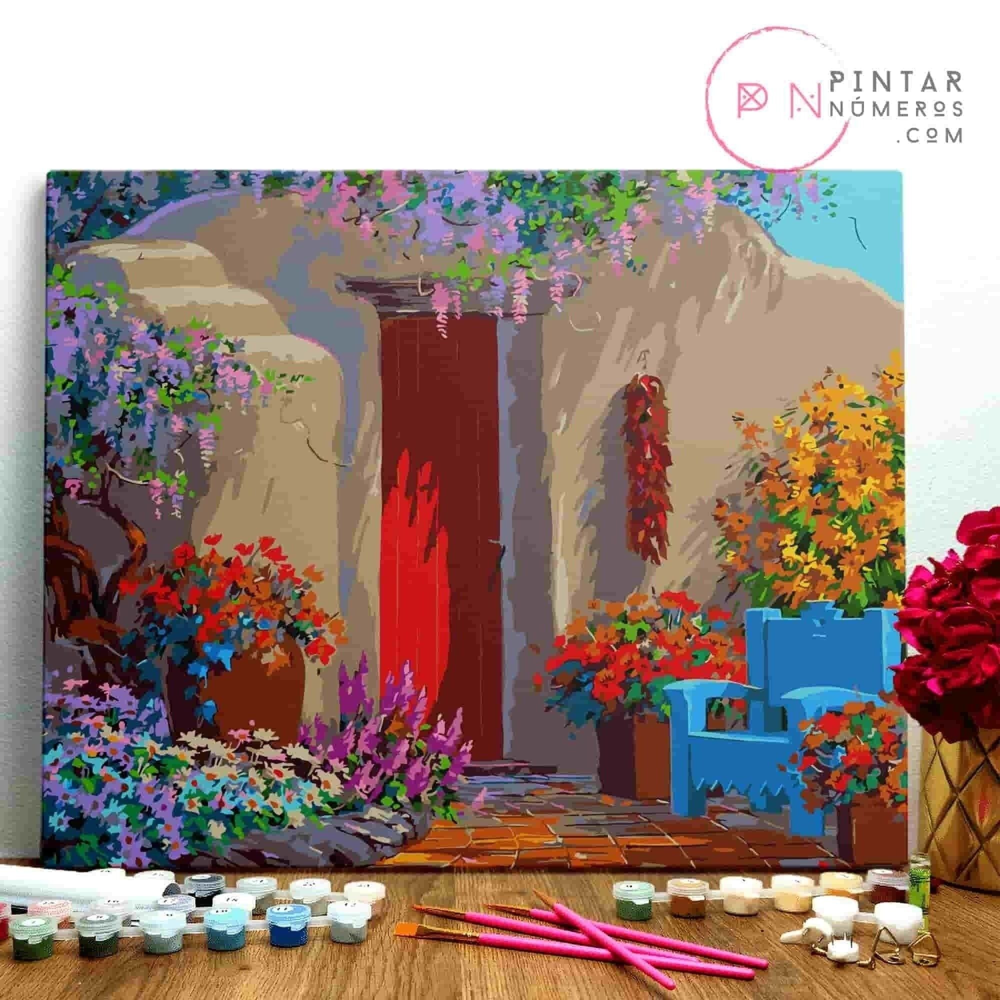 MALE NACH ZAHLEN ® - Blumentor - (Malen nach Zahlen gerahmt 40x50cm)