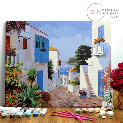 PINTURA POR NÚMEROS ® - Pueblo mediterráneo - (Paint by Numbers Framed 40x50cm)