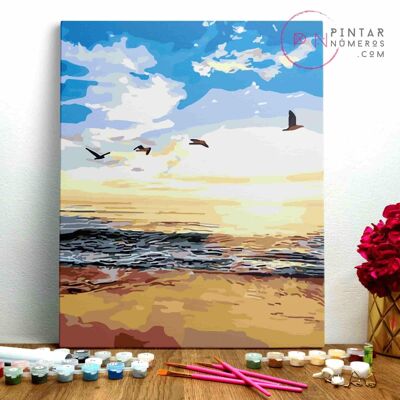 PAINTING BY NUMBERS ® - Tramonto con gabbiani- (Paint by Numbers Framed 40x50cm)