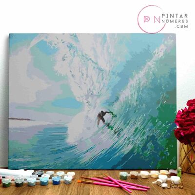 PINTURA POR NÚMEROS ® - Surfeando la ola - (Paint by Numbers Framed 40x50cm)