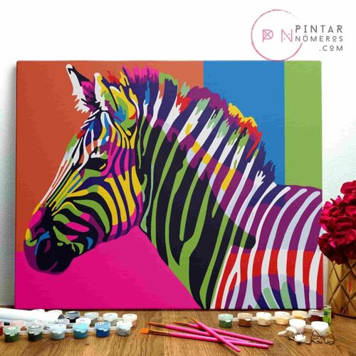 PINTURA POR NÚMEROS ® - Zebra Abstracta - (Paint by Numbers Framed 40x50cm)