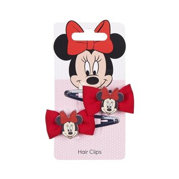 Lot de 2 pinces à cheveux Minnie Mouse - avec nœud et badge