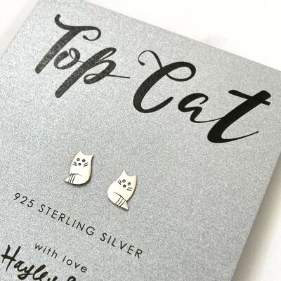 Boucles d'oreilles petit chat en argent sterling