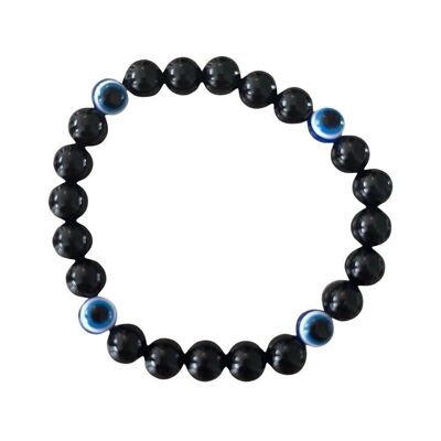 Evil Eye Perlen-Stretch-Armband, schwarzer Obsidian