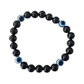 Bracelet extensible perlé Evil Eye, obsidienne noire 1
