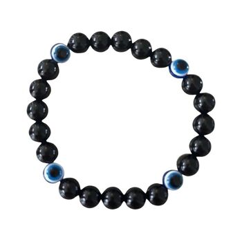Bracelet extensible perlé Evil Eye, obsidienne noire 3