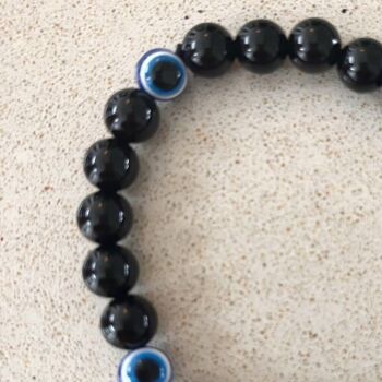 Bracelet extensible perlé Evil Eye, obsidienne noire 4