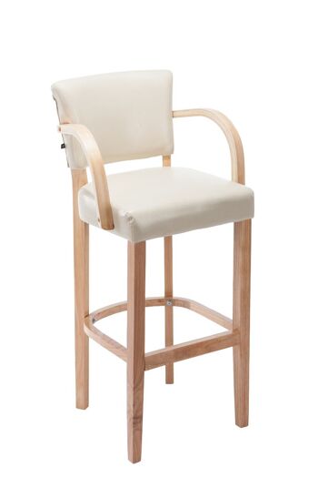 Tabouret de bar Lionel avec accoudoirs crème naturelle 44x56x112 cuir artificiel crème Bois 1