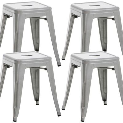 Set of 4 stools Armin silver 40x40x46 silver metal metal