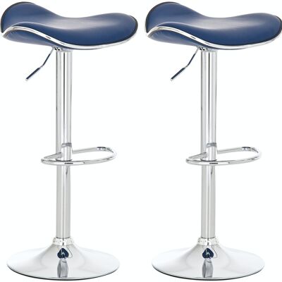 Set of 2 bar stools Shanghai blue 45x45x71 blue leatherette Chromed metal