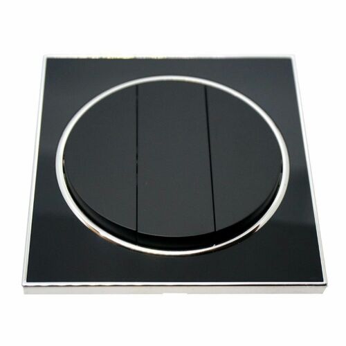 Black Round Screwless Flat plate Wall light 3 Gang switches~2624