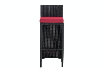 Tabouret de bar extérieur Lenox rotin plat rouge rubis noir 36,5x40x100,5 aluminium plastique noir 2
