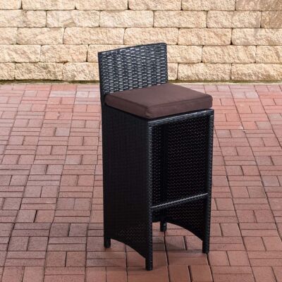 Sgabello da bar da esterno Lenox terra marrone rattan piatto nero 36,5x40x100,5 plastica nera alluminio