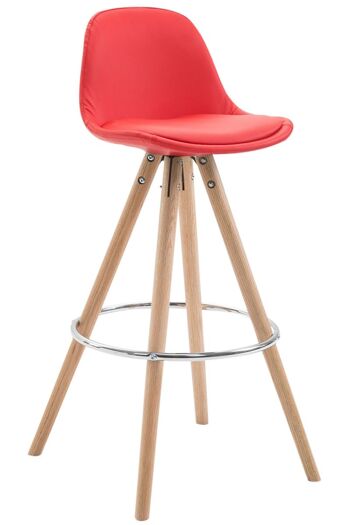 Tabouret de bar Franklin entièrement rembourré en cuir artificiel Round Natura (chêne) rouge 44x38x95 cuir artificiel rouge Bois 1