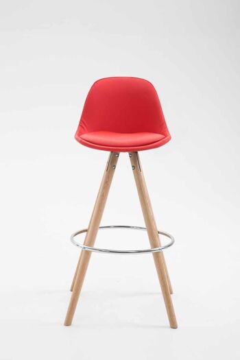 Tabouret de bar Franklin entièrement rembourré en cuir artificiel Round Natura (chêne) rouge 44x38x95 cuir artificiel rouge Bois 2