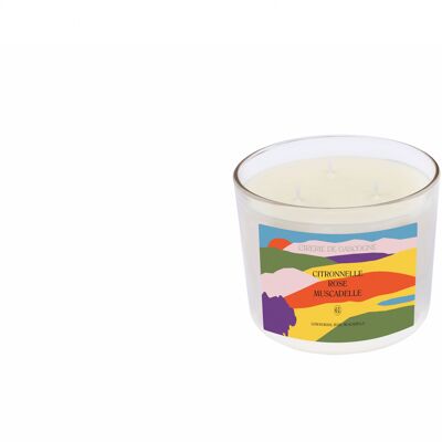 Scented candle for your terraces 580 gr / 3 wicks Citronella - Rose - Muscadelle