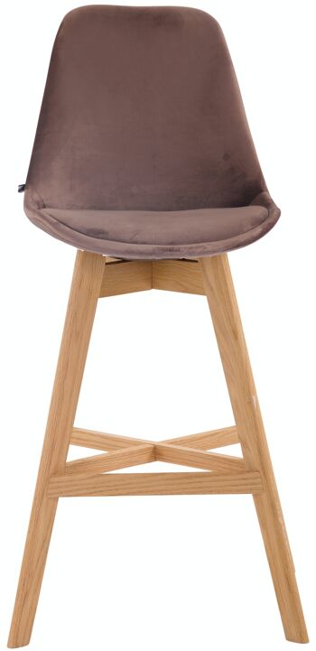 Tabouret de bar Cannes velours marron naturel 56x48x112 velours marron Bois 2