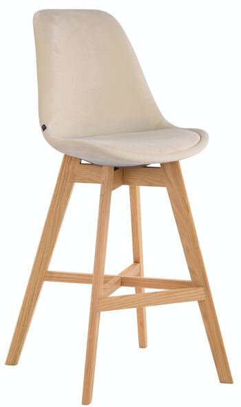 Tabouret de bar Cannes velours crème naturel 56x48x112 velours crème Bois 1