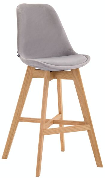 Tabouret de bar Cannes velours naturel Gris 56x48x112 Velours gris Bois 1